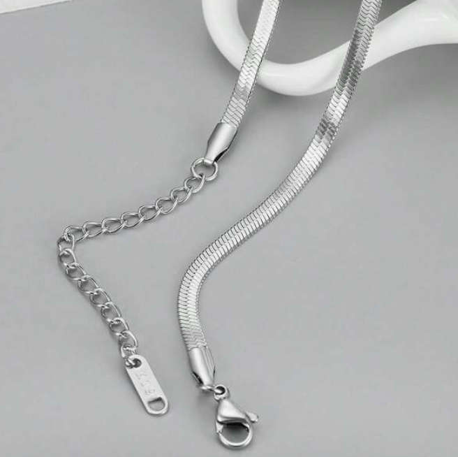 18k Plated Silver Stainless Steel Herringbone Necklace