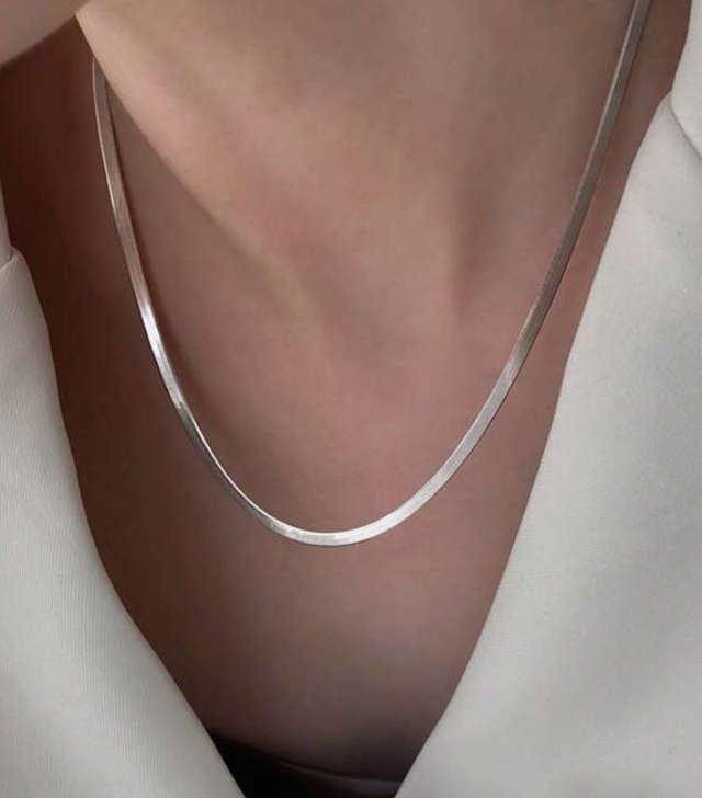 55cm Long Silver Stainless Steel Herringbone Necklace