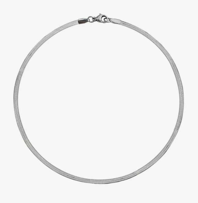 55cm Long Silver Stainless Steel Herringbone Necklace