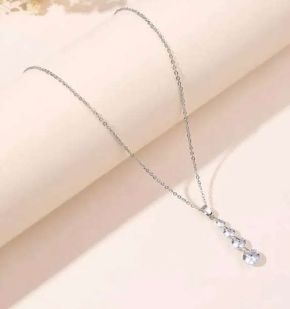 4 Stone Cubic Tier Drop Y Lariat Stainless Steel Necklace