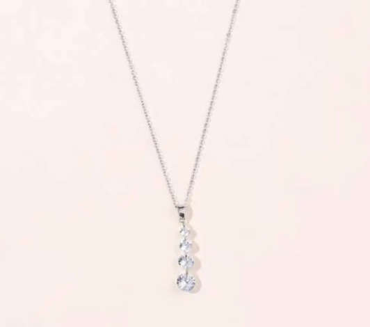 4 Stone Cubic Tier Drop Y Lariat Stainless Steel Necklace