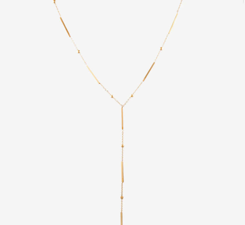 Geometric Y Lariat Gold Pendant Stainless Steel Necklace in high quality Velvet Jewellery Gift Box