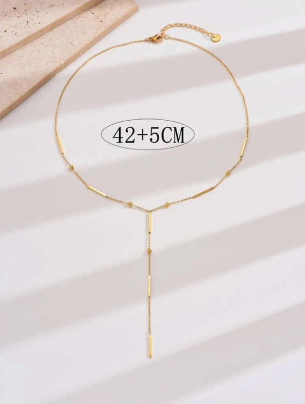 Geometric Y Lariat Gold Pendant Stainless Steel Necklace in high quality Velvet Jewellery Gift Box