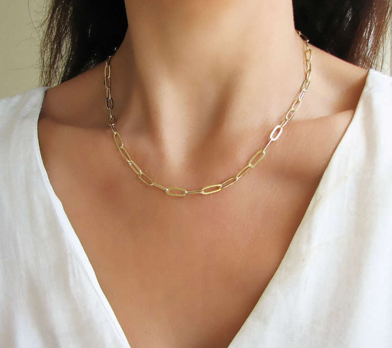 18K Gold Plated Stainless Steel Paperclip Design Necklace - 40cm + 5cm extender