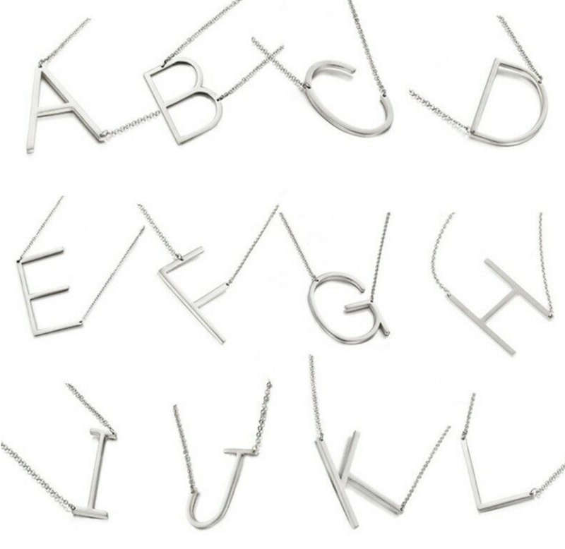 Silver Plated Large Sideways Stainless Steel Initial Letter Necklaces