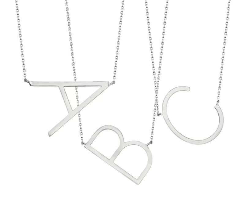 Silver Plated Large Sideways Stainless Steel Initial Letter Necklaces