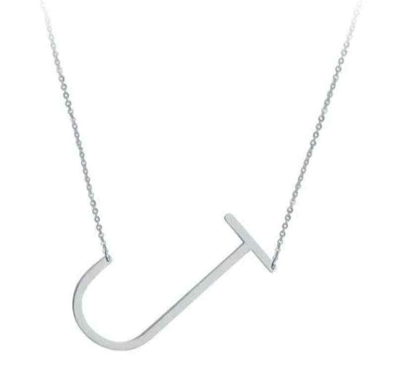 Silver Plated Large Sideways Stainless Steel Initial Letter Necklaces