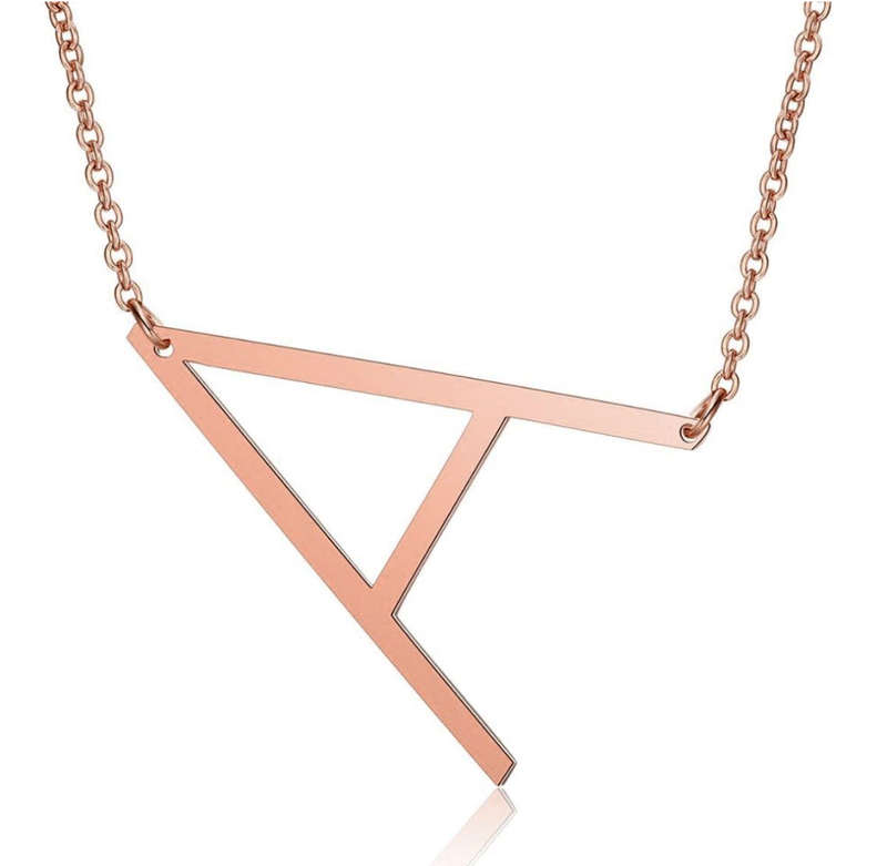 Rose Colour Large Sideways Stainless Steel Initial Letter Necklaces