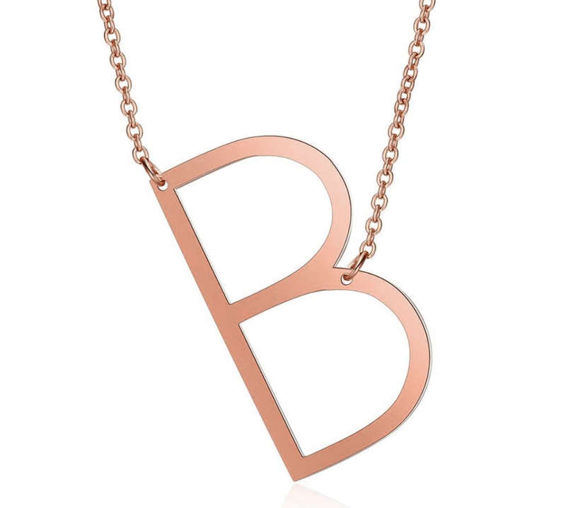 Rose Colour Large Sideways Stainless Steel Initial Letter Necklaces
