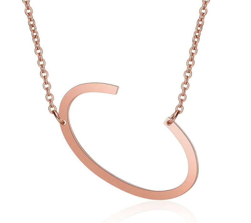 Rose Colour Large Sideways Stainless Steel Initial Letter Necklaces