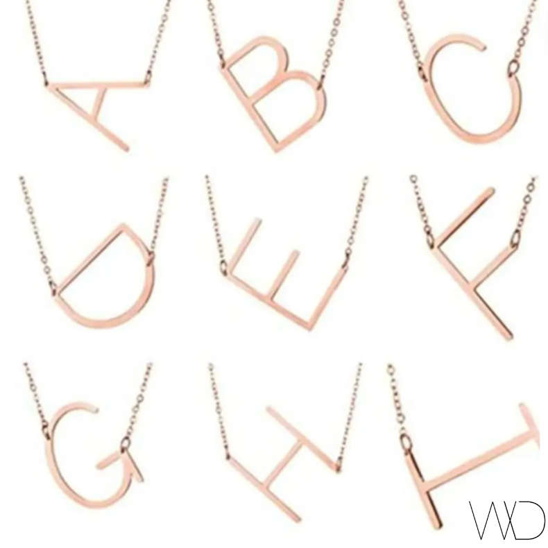 Rose Colour Large Sideways Stainless Steel Initial Letter Necklaces