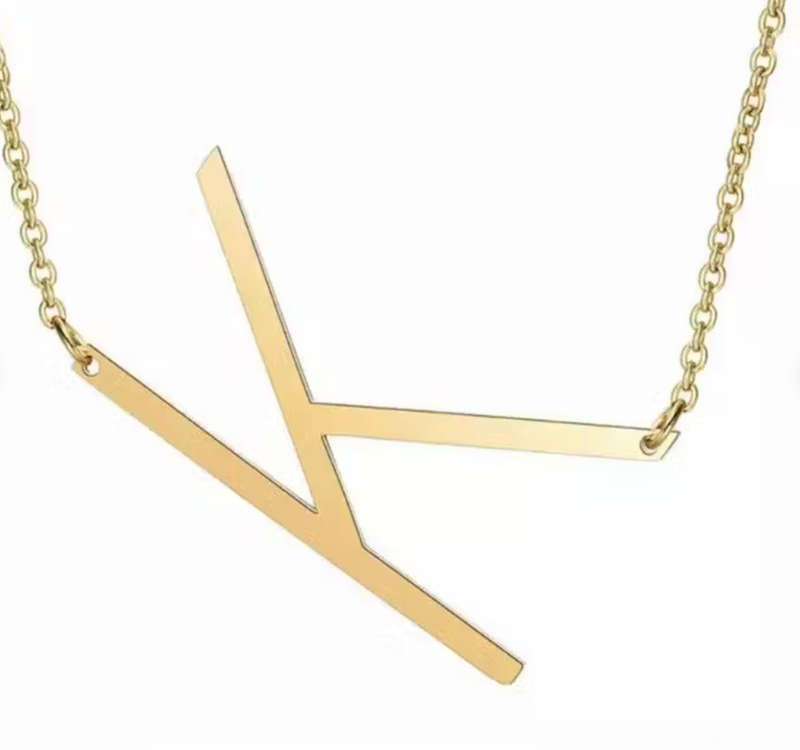 Gold Colour Large Sideways Stainless Steel Initial Letter Necklaces