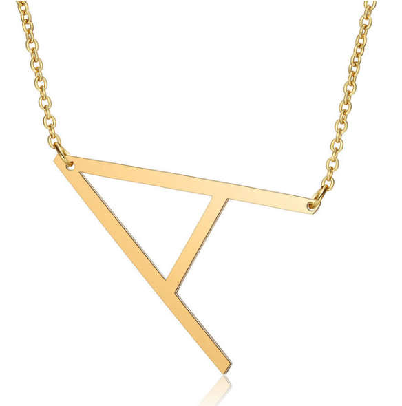 Gold Colour Large Sideways Stainless Steel Initial Letter Necklaces