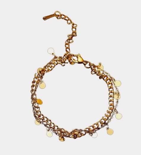 Disc Charm Layered Gold Stainless Steel Bracelet- Comes in high quality velvet jewellery gift box