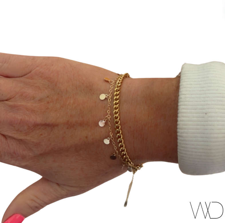 Disc Charm Layered Gold Stainless Steel Bracelet- Comes in high quality velvet jewellery gift box