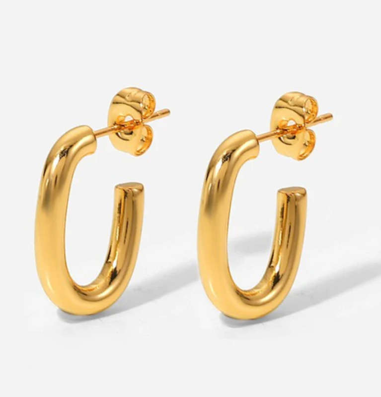 Gold Colour Stainless Steel Oval Earrings in Jewellery Gift Box