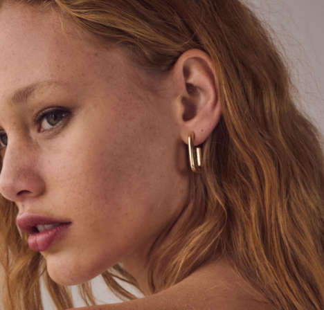 Gold Colour Stainless Steel Oval Earrings in Jewellery Gift Box