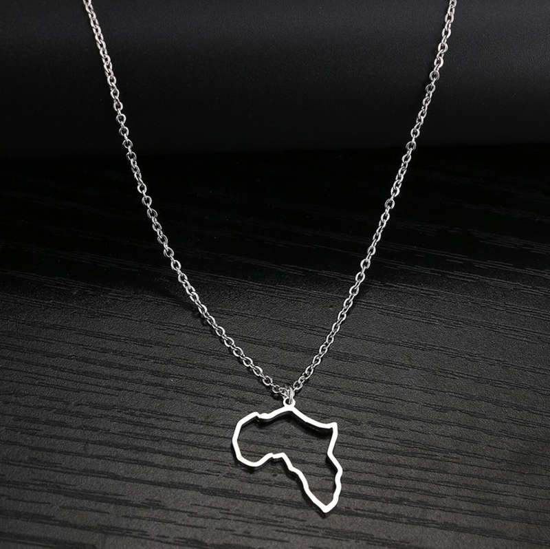 Dainty Silver Colour Stainless Steel Hollow Map of Africa Necklace