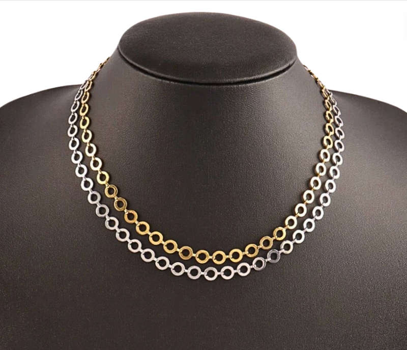 Mini Dainty Hollow Circles Linked Silver Colour Stainless Steel Necklace