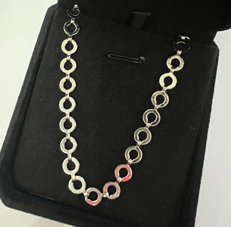 Mini Dainty Hollow Circles Linked Silver Colour Stainless Steel Necklace