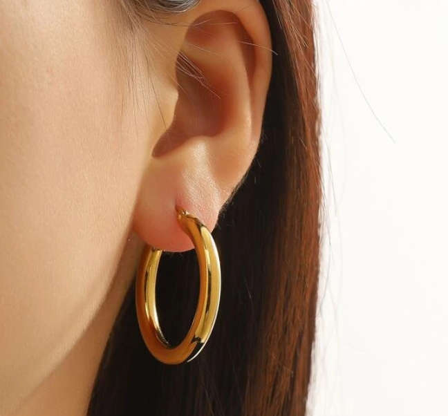 Gold Colour Round Hoop Stainless Steel Earrings - 3cm