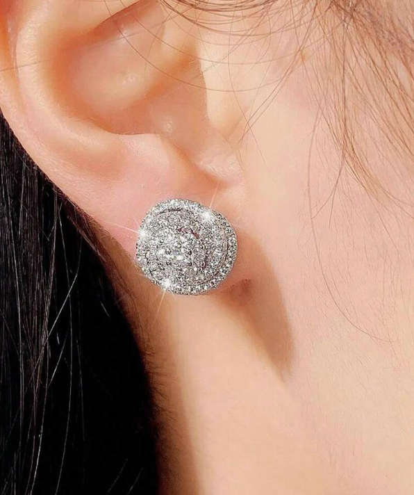 Sparkling Rose Shape Silver Colour Stainless Steel Rhinestone Earrings
