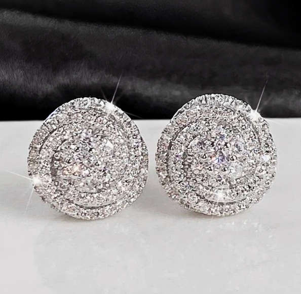 Sparkling Rose Shape Silver Colour Stainless Steel Rhinestone Earrings
