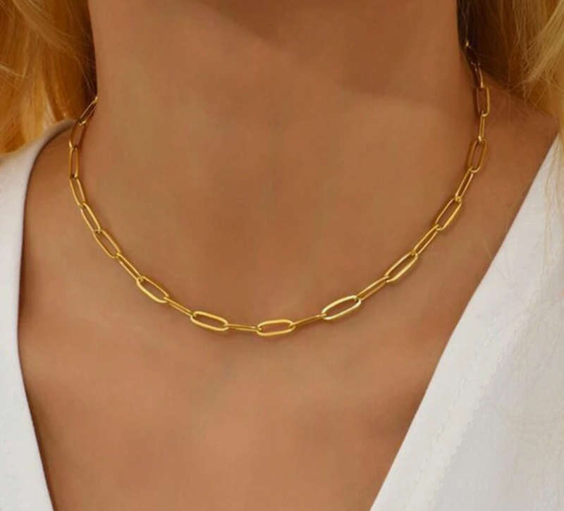 Gold Colour Stainless Steel Paperclip Design Necklace - 36cm + 5cm extender