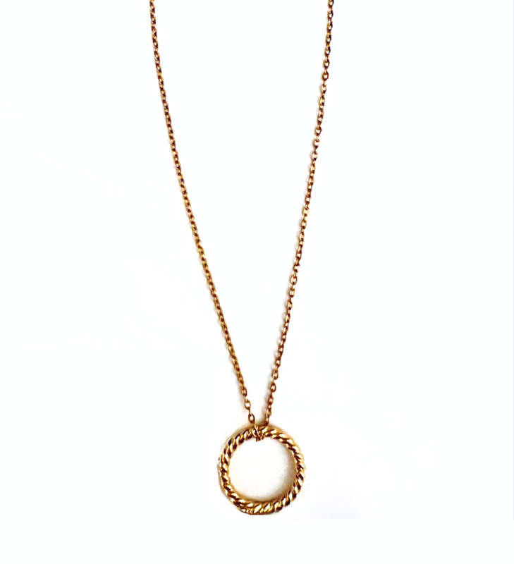 Zinc Alloy Twisted Circle Pendant on Gold Colour Stainless Steel Necklace