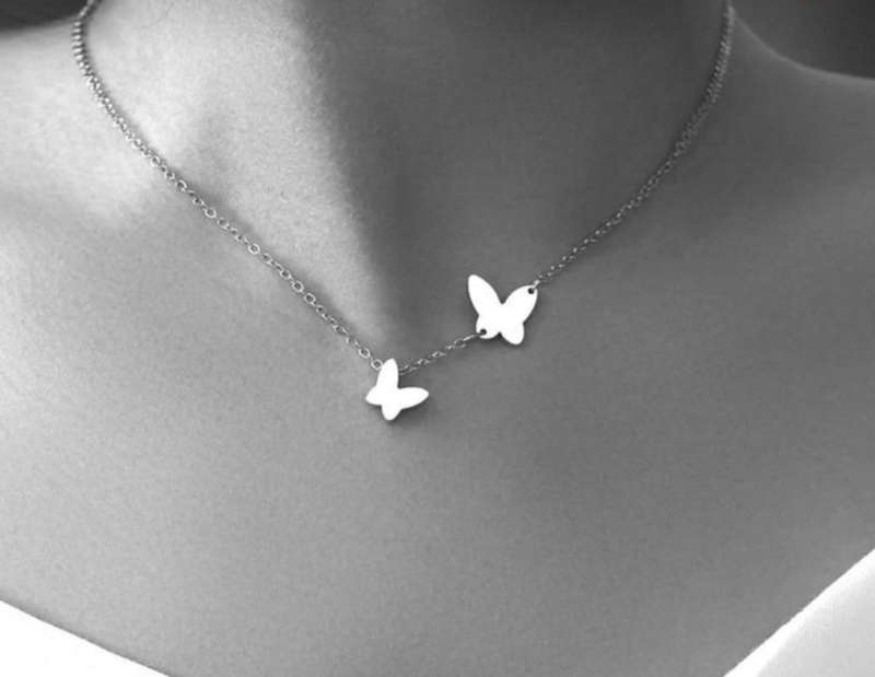 Silver Colour Stainless Steel Butterfly Charm Necklace 42cm + 5cm extender