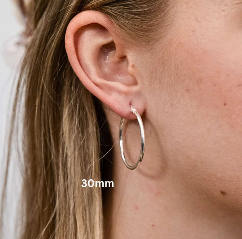 Silver Colour Stainless Steel Hoop Earrings - 30mm