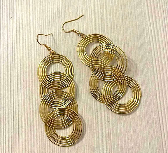 Gold Colour Spiralled Circle Earrings in Jewellery Gift Box