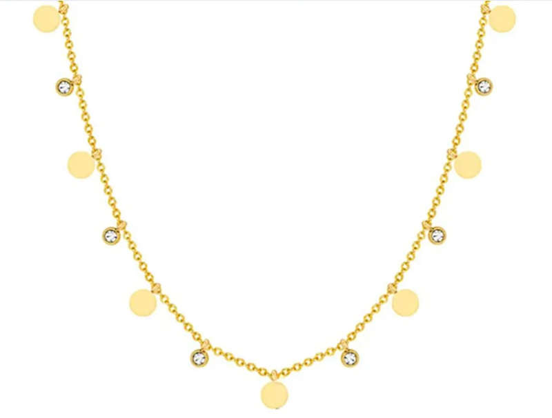 Diamante and Discs Charms Gold Stainless Steel Pendant Necklace in Velvet Jewellery Gift Box