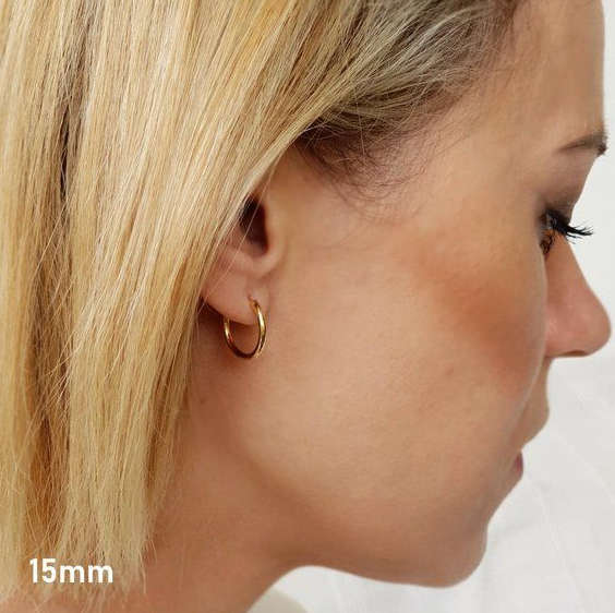 Gold Colour Stainless Steel Hoop Huggie Earrings - 15mm