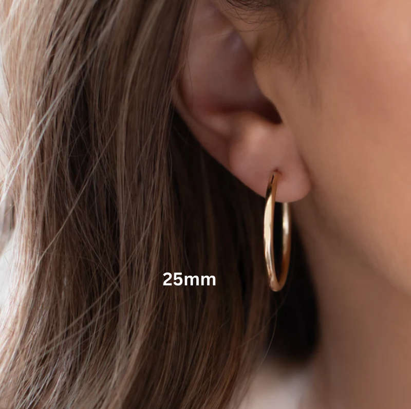 Gold Colour Stainless Steel Hoop Huggie Earrings - 25mm