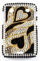 Gold Hearts Double Glued Rhinestone Cover Case for BlackBerry Bold 9900 including Screen Protector