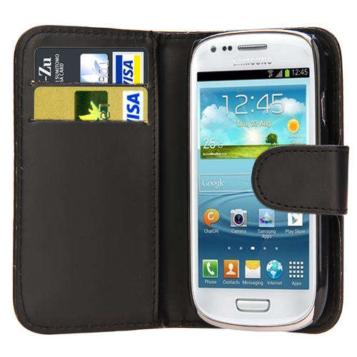 Black Flip Wallet Leather Case Cover For Samsung Galaxy S3 MINI I8190 + Screen Guard