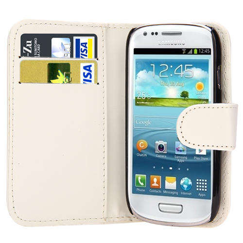 White Flip Wallet Leather Case Cover For Samsung Galaxy S3 MINI I8190 + Screen Guard