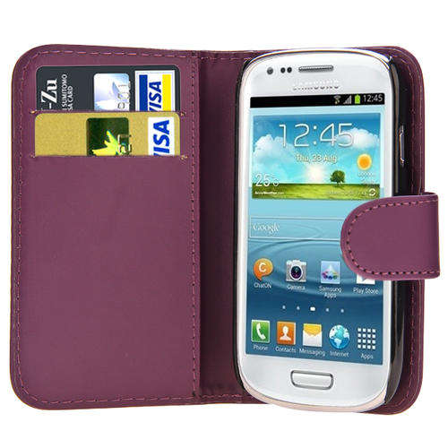 Purple Flip Wallet Leather Case Cover For Samsung Galaxy S3 MINI I8190 + Screen Guard