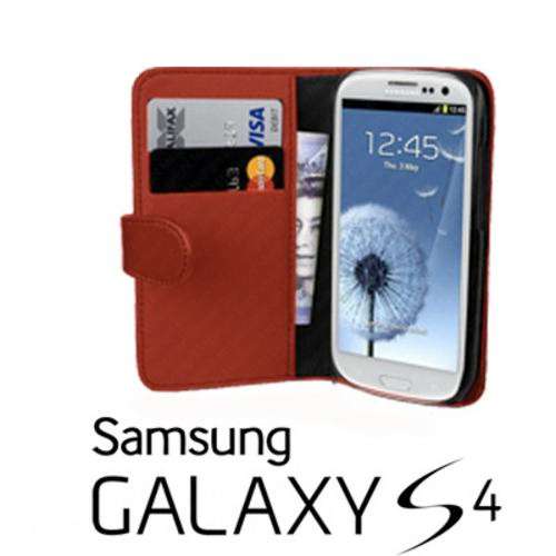 Red Samsung S4 i9500 Flip Wallet Cover Case + Screen Protector