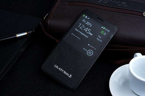 Samsung Galaxy Note 3 Flip Cover Case - Black + Screen Protector