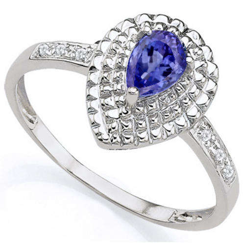 [[ HOT SELLER ]]  * GENUINE TANZANITE & DIAMOND LADIES RING * SOLID STERLING SILVER *