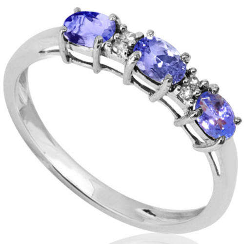 STUNNING ** GENUINE TANZANITE & DIAMOND LADIES RING * SOLID STERLING SILVER * ELEGANT