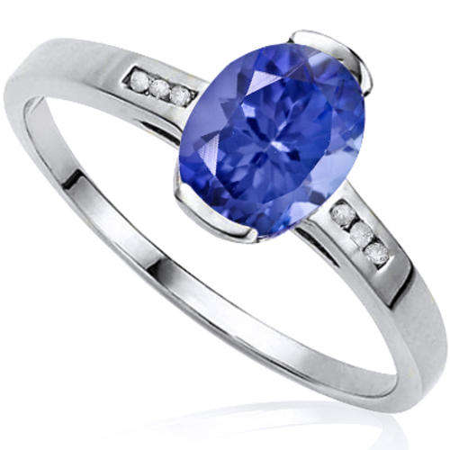 [[ TOP SELLER ]]  * GENUINE TANZANITE & DIAMOND LADIES RING * SOLID STERLING SILVER *