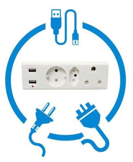 3 Way USB Multi Plug with 2 USB Ports to charge your phone , Tablet etc