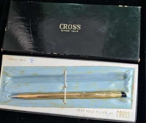 12 carat gold, rolled gold cross pencil, with box