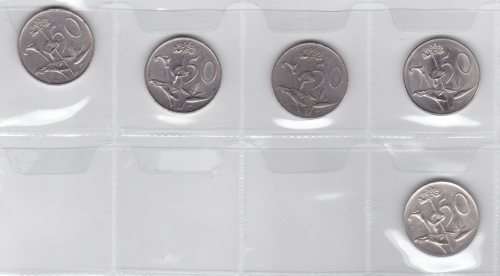 RSA fifty cents (5) 1966, 1968, 1987, 1988, 1989