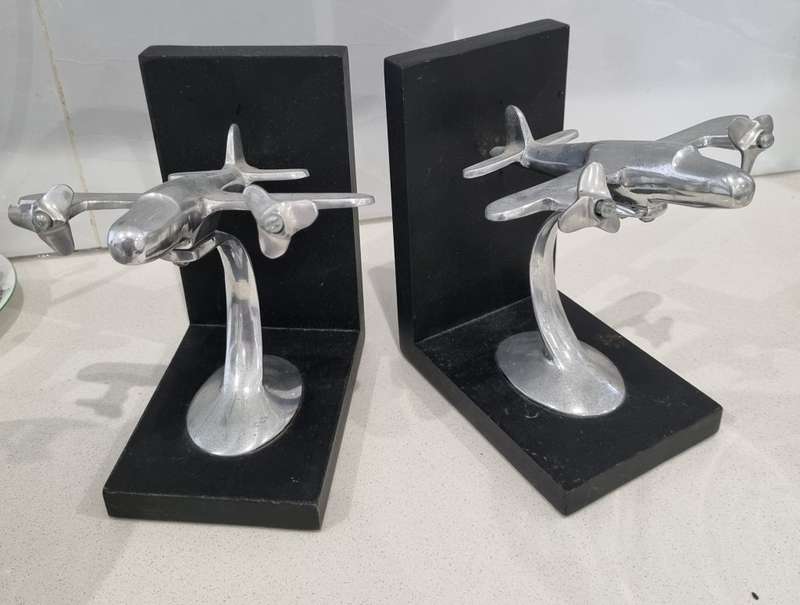 Two Art Deco style aeroplane book ends