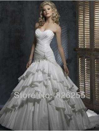 *Taffeta Pleated Wedding Dress*Free Dust Bag*
