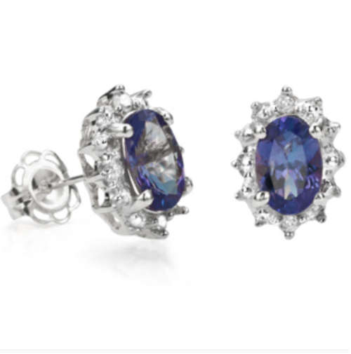 Gorgeous 1.19 ct Genuine Tanzanite & 2x diamonds Platinum / Sterling Silver Earrings